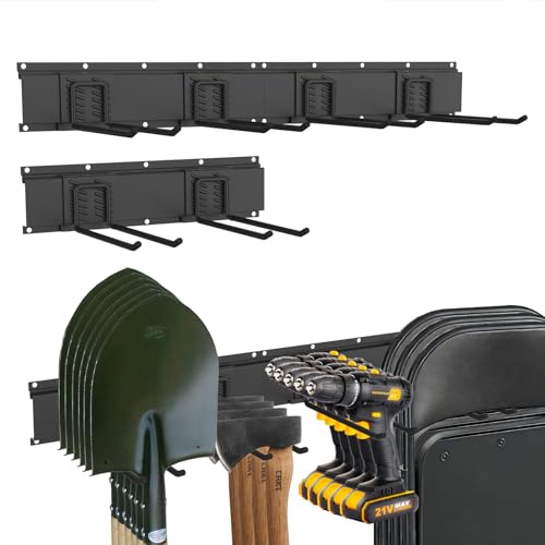 CBWLWJ 48'' Garage Tool Organizer Wall Mount - Heavy Duty 480 lbs Capacity Tool Rack with 6 Adjustable Straight Hooks, Wall Mounted Storage System for Garage, Shed, Workshop (Black) - size: 48inch+6Straight Hooks