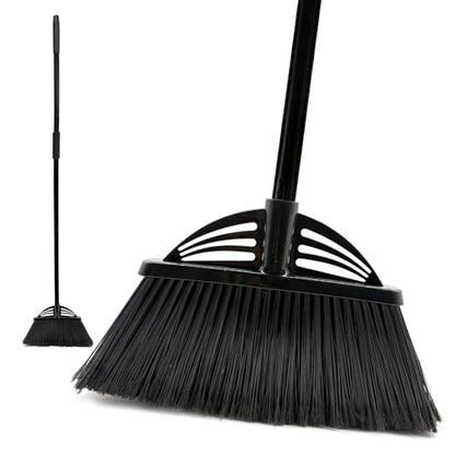 Four-Section Rod Long-Handled Broom,Heavy-Duty Broom, Angle Broom for Outdoor/Indoor（Black） - color: Black