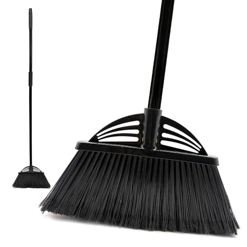 Four-Section Rod Long-Handled Broom,Heavy-Duty Broom, Angle Broom for Outdoor/Indoor（Black） - color: Black