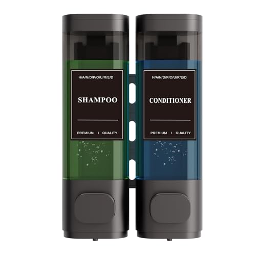 Shampoo and Conditioner Dispenser – Wall-Mounted Shower Soap Dispenser, No-Drill Installation, Lockable, 900 ml Capacity,for Bathroom & Hotel or Airbnb (Gun Gray, 2-Pack) - color: Grey-2-pack