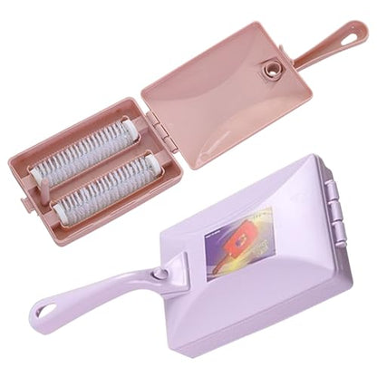 Carpet Debris Brush, Multi-Functional Handheld Double Roller Cleaning Brush, Carpet Table Sweeper Collector Brushes(Color:Random)