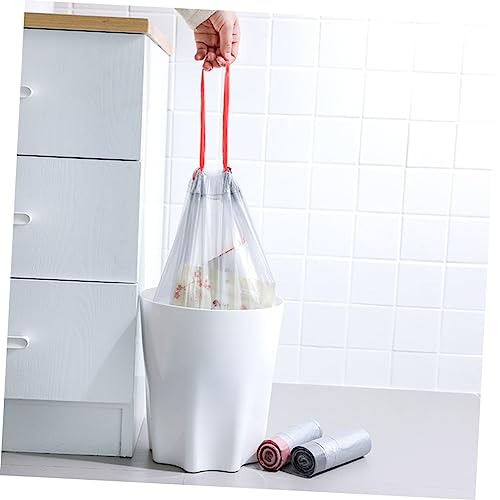 LALAFINA 5 Rolls of Heavy-Duty Drawstring Trash Bags Disposable Plastic Rubbish Bags for Kitchen and Household Use Easy to Carry and Use Random Color