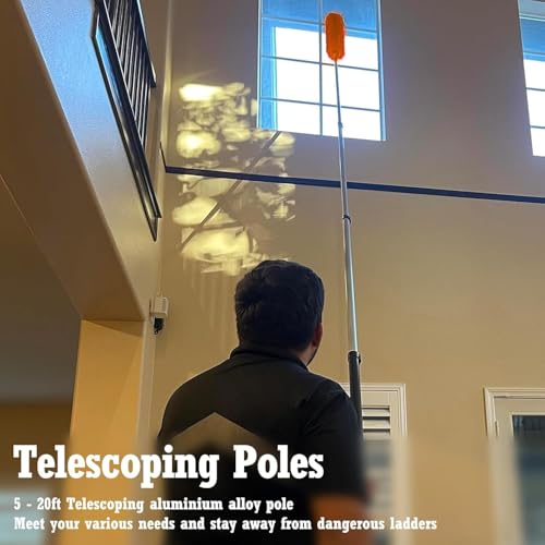 SISUPASSIE Telescoping Extension Pole, Reach to 26FT Telescoping Pole Multi-Purpose 5-20FT Lightweight, Sturdy with Universal Twist-on Metal Tip Extendable for Dusting Painting Window Cleaning - size: 20FT