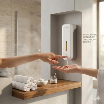 Shampoo and Conditioner Dispenser, Shower Soap Dispenser Wall-Mounted Soap Dispenser No Drill Refillable Shampoo Dispenser 300ML for Bathroom, Hotel, Shower Wall with Labels (White)
