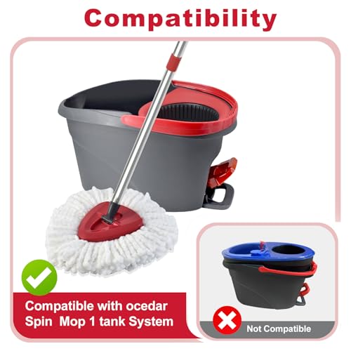 Mop Heads Replacements,Mop Handle,Scrub Brush,Base for Ocedar Easywring 1 Tank,Include 2 Microfiber Mops Replace Head,30-58" Adjustable Mop Stick,1 Scrubber Head,1 Spin Base,Bucket not Included - color: White-2