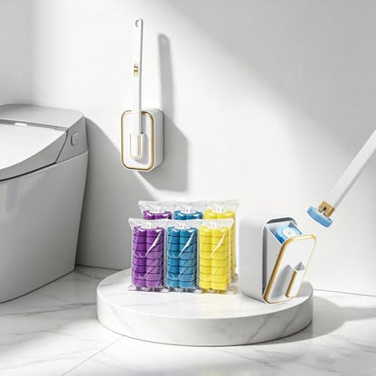 Disposable Toilet Brush Kit with 48 Refill Heads, Holder Storage Caddy Wall-Mounted Toilet Bowl Wand Scrubber for Bathroom Toilet Cleaner Toilet Bowl - color: Disposable Toilet Brush