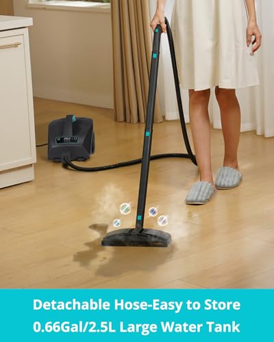 Steam Cleaner: 40s Fast Heating-0.66Gal (2.5L) Large Tank-21 PCS Kit-No Cooling-Refill Anytime-Detachable Hose Steamer Mop for Home Grout Tile Shower Floor Cleaning Black - color: Black