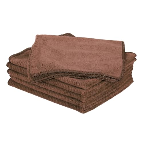 HARFINGTON 6 Pack Microfiber Cleaning Cloth, 16" x 16" Multi-Functional Cleaning Towels Reusable Absorbent Rags for Car Wash Kitchen Household Window Clean, Brown - color: Brown, size: 16" x 16"