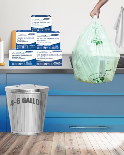 BEIDOU-PAC 4-6 Gallon Compostable Trash Bags, 150 Count Kitchen Trash Bags with Handle, Sturdy Compost Garbage Bags for Food Scrap Waste, ASTM D6400, US BPI Certified - style: Handle | 4-6 Gallon | 150 Count