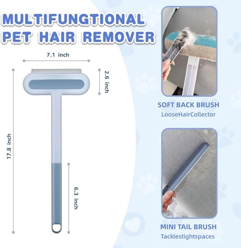 4 in 1 Pet Hair Remover - Washable & Reusable Long-Handle Tool, Gentle Removal for Dog/Cat Hair on Couch, Carpet, Furniture - Also Works for Window & Tile Cleaning (17.3inch)