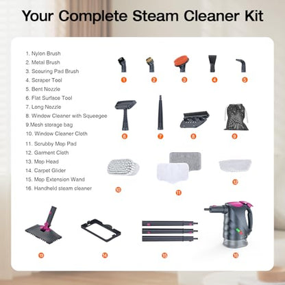 Steam Cleaner, 10-in-1 Steam Mop with Detachable Handheld Steamer, 320ml Water Tank, 10s Fast Heating, Portable Steamer for Kitchen, Floor, Tiles, Window, BBQ Grill, Car - color: Mist Gray