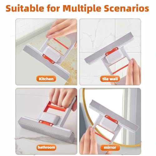 Press Grip Mini Mop with a Mini Foldable Desktop Mop, Zero-Touch Gap Dust Cleaner with 39in Stick & Clip On Locking Head, Dry Wet Disposable Dust Mop for Kitchen Wall Bathroom Toilet Corners - size: 39in Short Handle Mini Mop Set (2PC)