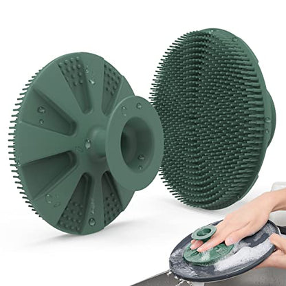 Silicone Sponge, BEAUTAIL Non-Scratch Scrub Sponges for Washing Dishes, Kitchen Fruit Vegetable Cleaning Brush, Long Lasting and Reusable Dishwashing Scrubber, Suction Up for Hang, 1 Pack, Olive Green - color: 1pcs Olive Green
