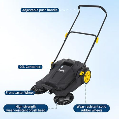 Garvee 26 Inch Manual Push Floor Sweeper, Walk Behind Hand Push Floor Sweeper,5-Gallon Waste Container, Foldable Handle Industrial Shop Garage Outdoor Street Sweeper