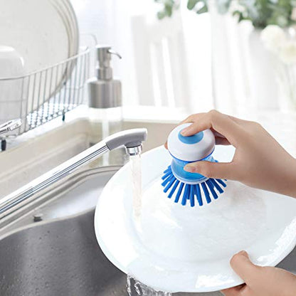 Dish Brush with Soap Dispenser, Stiff Bristles Dish Scrubber for Pots, Pans & Sink Cleaning, 2 Pack - color: Blue 2 Pack
