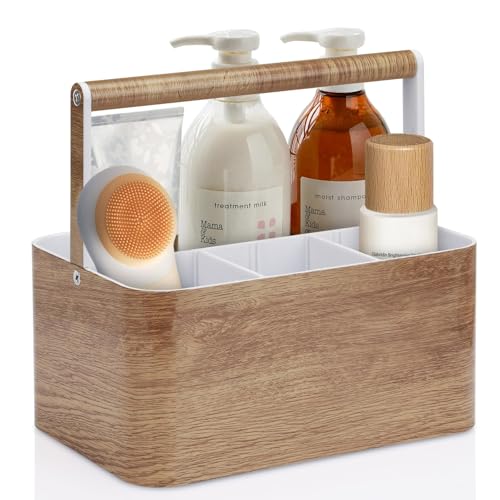 BYUNER Shower Caddy Portable for College: Devided Bathroom Caddy Shower Basket for Dorm with Handle, Plastic Bathroom Counter Organizer Storage Tote Bin for Dorm,Kitchen,Cabinet, Wood Grain - color: Wood Grain