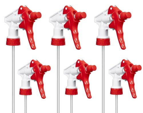 Heavy Duty Universal Trigger Sprayer Replacement for 32 oz Sprayer Bottles, 9 1/4" Dip Tube, 28-400 Neck Finish - 6 Pack (Red) - color: Red