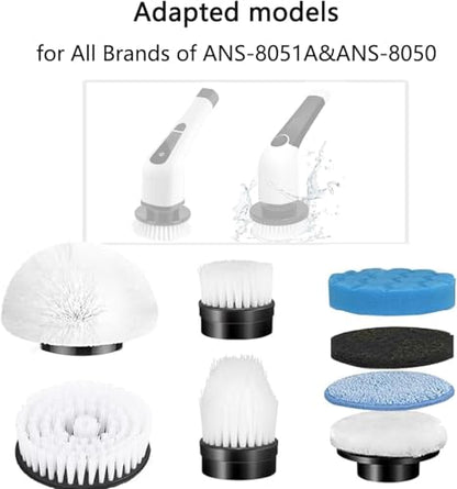 Electric Spin Scrubber Replacement Heads 8 in 1 Cleaning Brush, for Electric Spin Scrubber of ANS-8051A/8050 Power Shower Scrubber,for Household and Heavy Oil Pollution Cleaning Black