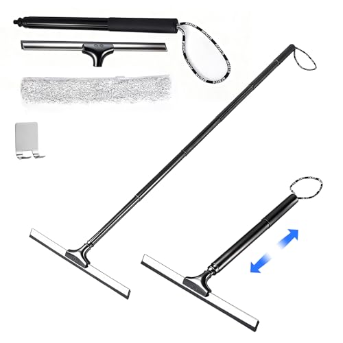 Tiiyee Window Squeegee for Home, 2 in 1 Window Washing kit with 57" Extension Pole Telescopic Shower Door Cleaner Tool Car Windshield Cleaning Long Handle for Glass Doors Floor Tile Wall 14 inch Wide