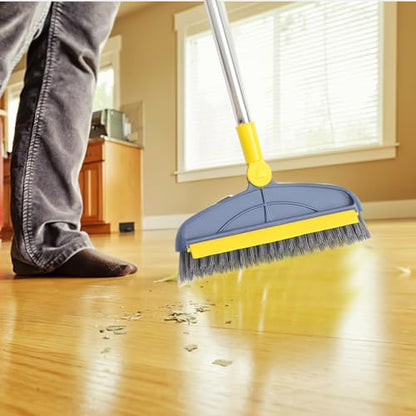 Long-Handle Floor Scrubber Brush with Hard Bristles, Grout and Seam Cleaning Brush for Bathroom and Kitchen Tiles, 126cm Telescopic Pole, Blue-Yellow