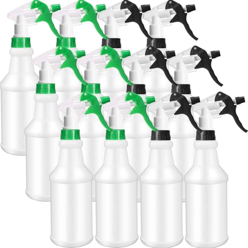Eccliy 12 Pcs 16 Oz Plastic Spray Bottle, Adjustable Empty Reusable Sprayer for Cleaning, Planting, Water, Bathroom and Kitchen, BBQ, Commercial and Residential (Original,Black,Green) - color: Black, Green, size: Original