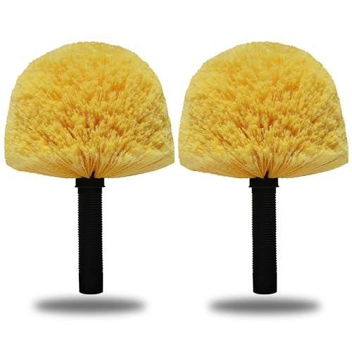 2 Pack Robust Cobweb Duster Head Brush – Superior Twist-On Web Cleaning Tool – Spider Web Remover Brush Compatible with Standard 3/4 Inch Threaded Poles for Outdoor & Indoor Use – Head Only (Yellow) - color: Yellow