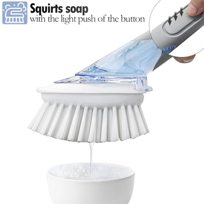 Soap Dispensing Replacement Dish Brush Storage Set with 2 PCS Brush Refills & Holder - RIMAY Dispenser Scrub Cleaning Scrubber Kitchen Dishwashing Dish Wand Handle for Dishes/Pans/Pots/Sink(Grey) - color: Gray