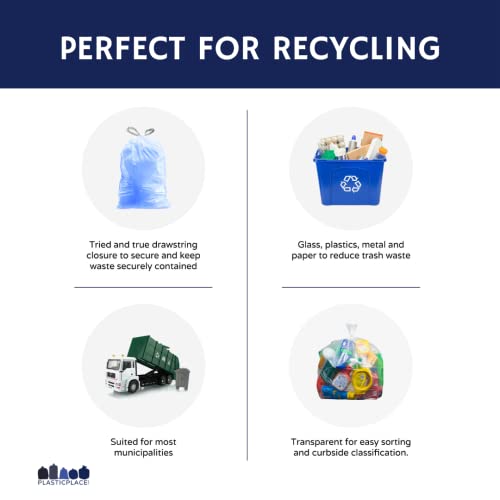 Plasticplace Custom Fit Trash Bags, Compatible with simplehuman Code H (200 Count) Tinted Blue Drawstring Garbage Liners 8-9 Gallon / 30-35 Liters, 18.5" x 28" - color: Blue, size: 200 Count (Pack of 1)