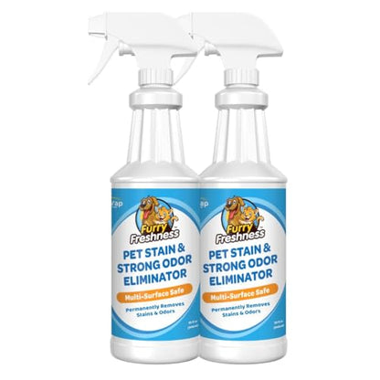 FurryFreshness Extra Strength Cat or Dog Pee Stain & Permanent Odor Remover + Smell Eliminator -Removes Stains From Pets & Kids Including Urine or Blood- Lifts Old Carpet Stains- (2 Pack) - size: 32 Ounce (Pack of 2)