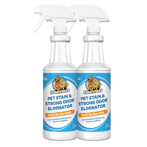 FurryFreshness Extra Strength Cat or Dog Pee Stain & Permanent Odor Remover + Smell Eliminator -Removes Stains From Pets & Kids Including Urine or Blood- Lifts Old Carpet Stains- (2 Pack) - size: 32 Ounce (Pack of 2)