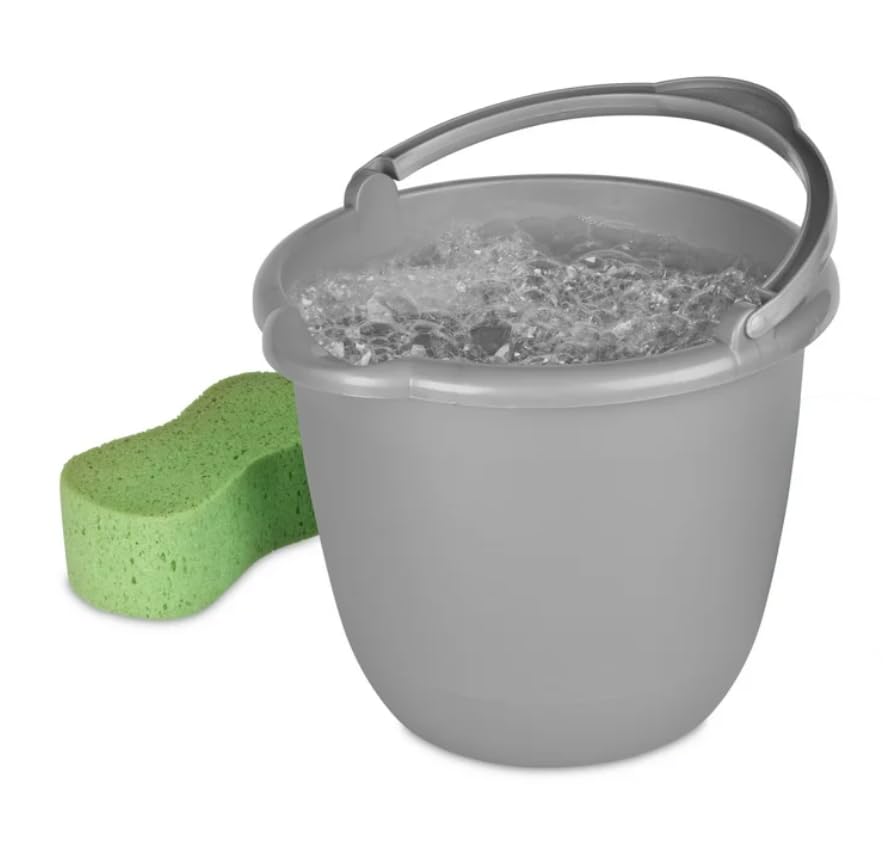 Heavy-Duty Round Bucket, 10-Quart/2.5 Gallon, Gray, Corrosive-Resistant Pail with Handle for Professional/Janitorial Cleaning and Material Transport