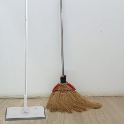 Heavy Duty Adjustable Dust Mop with 3-Section Extendable Aluminum Handle, Microfiber Flat Cleaning Mop for Hardwood Floors and Industrial Use, Gray