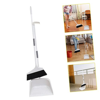 1Set Soft Bristle Broom Set with Long Handle Dustpan Cleaning Tool for Home Garage and Outdoor Use Versatile Floor Cleaning Supplies Grey