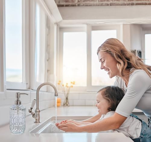 JASAI 18 Oz Embossed Clear Glass Soap Dispenser with Rust Proof Pump, Refillable Dish soap Dispenser for Kitchen, Premium Bathroom Soap Dispenser for Hand soap, Lotion (Clear). - color: Clear-silver Pump, style: Dazzle