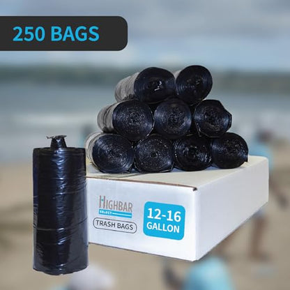 Home and Kitchen Durable Black Trash Bags, 12-16 Gallon, Strong and Puncture Proof Resins, 0.8 Mil Thick, Standard Wastebasket Size 23 x 31, Extra Tall, Office and Food Waste, 250 Count - style: 12-16 Gal, .8 Mil, 250 Count, Black