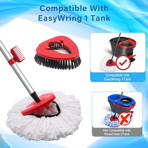 2 Pack Spin Mop Heads Replacement Compatible with O Cedar EasyWring 1Tank, Upgraded Scrub Brush,4 Section Mop Handle and 1 Base Combo Set, Microfiber Replace Head Refill - color: White