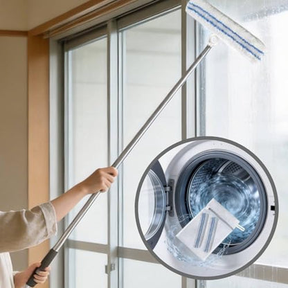 Shower Squeegee for Glass Doors, Telescopic 2-in-1 Squeegee for Window Cleaning with Microfiber Scrubber for Bathroom, Tile Wall, Car Windshield