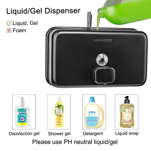 Wall Mounted Hand Soap Dispenser Bathroom, 1200ml 40oz Commercial Stainless Steel Black Liquid Soap Dispenser Wall Mount (Horizontal Black) - color: Horizontal Black