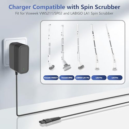 Charger for Voweek Electric Spin Scrubber Compatible with Voweek VWS211/SP02/ LABIGO LA1 Electric Spin Scrubber Power Cord Charger