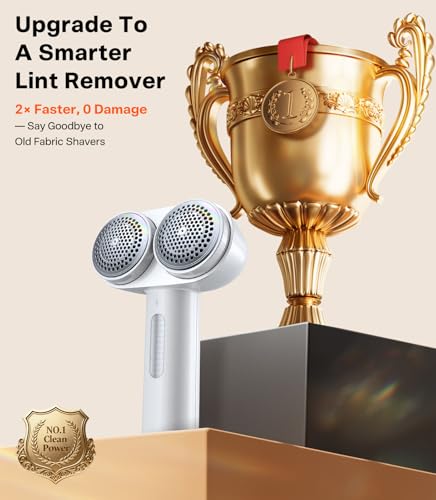TORRAS Dual-Head Fabric Shaver, Longest Durability & 50ml Large Capacity Rechargeable Lint Removers to Remove Pills, 6-Leaf Blades Defuzzer, Electric Shaver for Clothes Couch Furniture, Pearl White - color: White