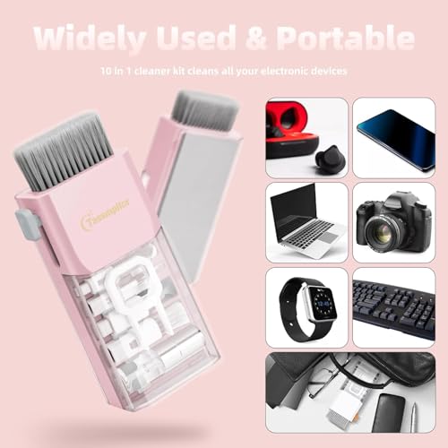 Tassmpitor Keyboard Cleaning Kit, All in 1 Laptop Cleaning Kit for MacBook iPhone iPad Camera Lens Airpods Computer, Compact Keyboard Cleaner with Spray and Brush, Multitool for Electronic Screen - color: Light Pink