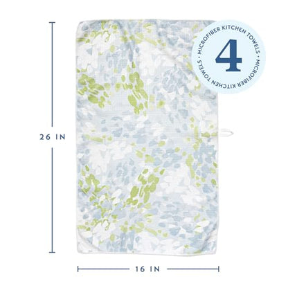 ELYN Microfiber Kitchen Dish Towel Set, Quick-Dry & Absorbent Waffle Weave Cleaning Towels, Set of 4 Kitchen Towels, Paper Towels Alternative (Painterly Floral & Grid) - color: Painterly Floral & Grid, style: Dish Towel - 4 Pack