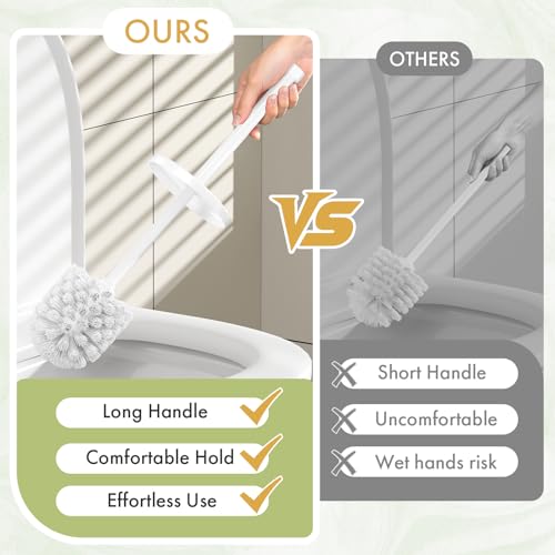 Toilet Bowl Brush and Holder Set 2 Pack with 4 Extra Brush Heads | Extra Long Handle with Splash Guard Cover, Tool-Free Installation, Bathroom Space-Saving, Cleaner Sets for Apartments, RV (White) - color: White