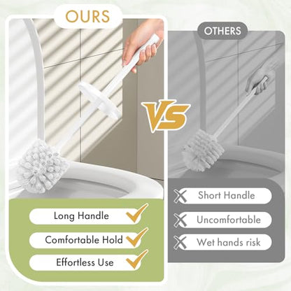 Toilet Bowl Brush and Holder Set 2 Pack with 4 Extra Brush Heads | Extra Long Handle with Splash Guard Cover, Tool-Free Installation, Bathroom Space-Saving, Cleaner Sets for Apartments, RV (White) - color: White