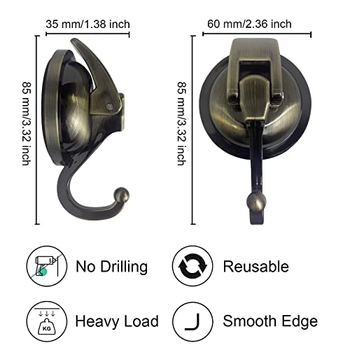 Heavy Duty Vacuum Suction Shower Hooks - Glass Suction Cup Bathroom Robe Hooks, Reusable, No Hole Punched - Bronze, 4 Pack - color: Bronze, size: 4 Pack