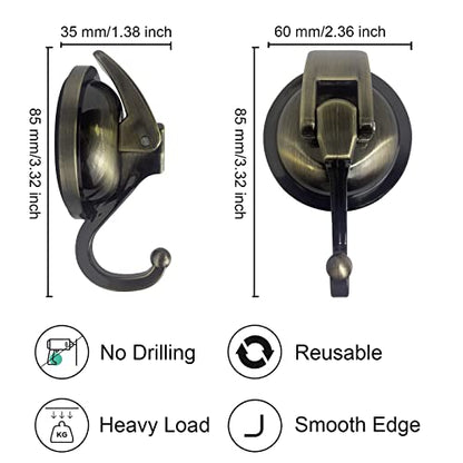 Heavy Duty Vacuum Suction Shower Hooks - Glass Suction Cup Bathroom Robe Hooks, Reusable, No Hole Punched - Bronze, 4 Pack - color: Bronze, size: 4 Pack