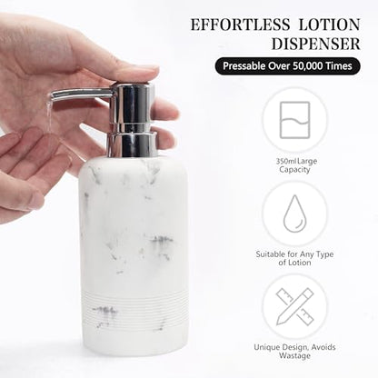 YMXYJM Resin Soap Dispenser Sets, 2 Pcs Heavy Lotion Dispensers,10.8oz Refillable Liquid Soap Dispensers with Rust-Proof Pump for Bathroom Countertop or Kitchen, Artificial Marble White - color: White