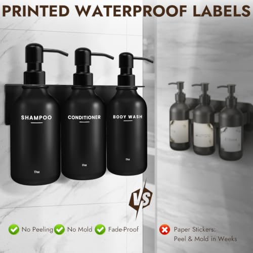 Shampoo and Conditioner Dispenser - Wall Mount Soap Dispenser with Soap Dish & Towel Hook, No Drill Adhesive Bathroom Organizer, Refillable Bottles with Stainless Steel Pump for Home Hotel Spa - Black - color: Black