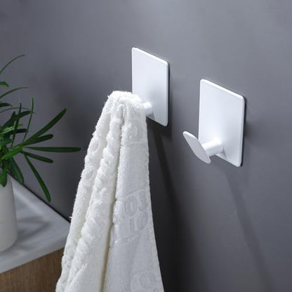 DELITON Adhesive Hooks for Hanging, 8 Pack White Wall/Towel Hooks for Bedroom Kitchen No Drill, Heavy Duty Sticky Shower Hook for Robes Coats Waterproof Stainless Steel - color: White-8