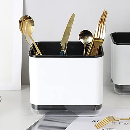 KeFanta Sink Caddy for Countertop, Sponge Holder for Kitchen Sink, Dish Sponge and Brush Holder, Plastic Dish Scrubber Organizer with Drain Pan, Black - color: Black and White